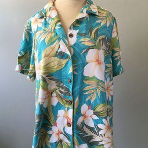 Teal Hawaiian Womens  Button-Down Top Large